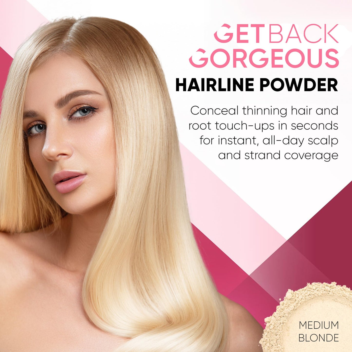 Hairline Powder Instantly Conceals Hair Loss, Root Touch Up Hair Toppers for Women & Men, Hair Fibers for Thinning Hair, Root Cover Up, Stain-Proof 24 Hour Formula (Medium Blonde)