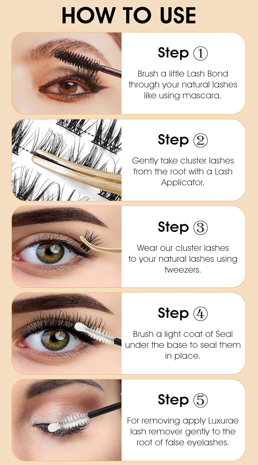 Eyelash Clusters Kit - 576 PCS Natural Mink False Eyelashes | DIY Extensions with Bond, Seal & Applicator, 8-16MM