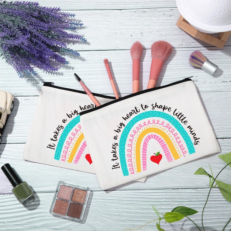24 Pcs Christmas Teacher Appreciation Gifts Makeup Bag Bulk Inspirational Gift for Teachers Nurse Social Worker Caregiver Volunteer Canvas Cosmetic Bags(It takes a big heart to shape little minds)