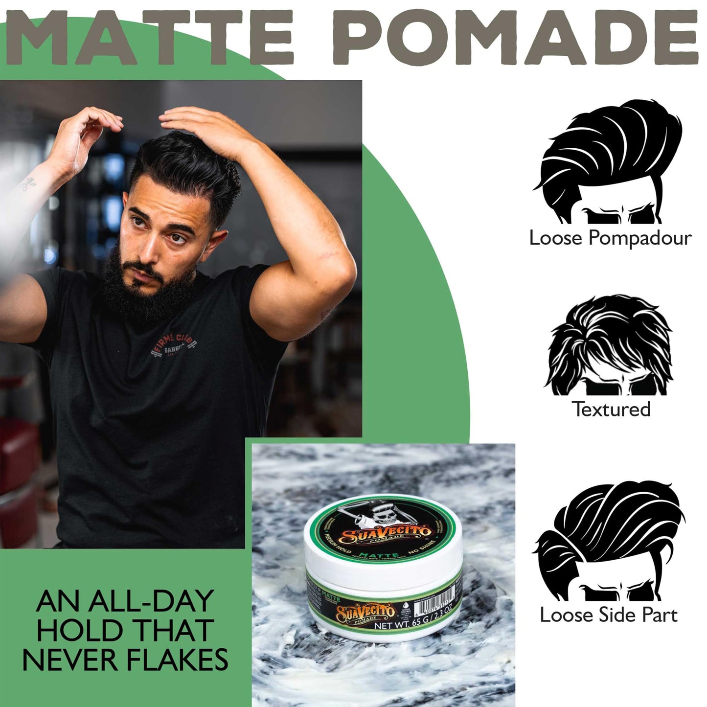 Suavecito Pomade Matte (No Shine) Formula 2.3 oz, 1 Pack - Medium Hold Hair Pomade For Men - Matte Hair Paste For Natural Texture Hairstyles