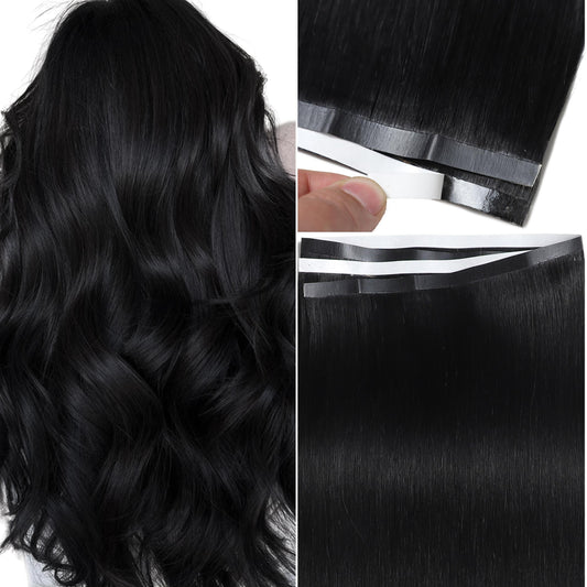 Anrosa 16 Inch Long Weft Tape in Hair Extensions Human Hair Invisible Silky Wide Tape in Extensions for Women Light Brown with Platinum Blonde Color 50G