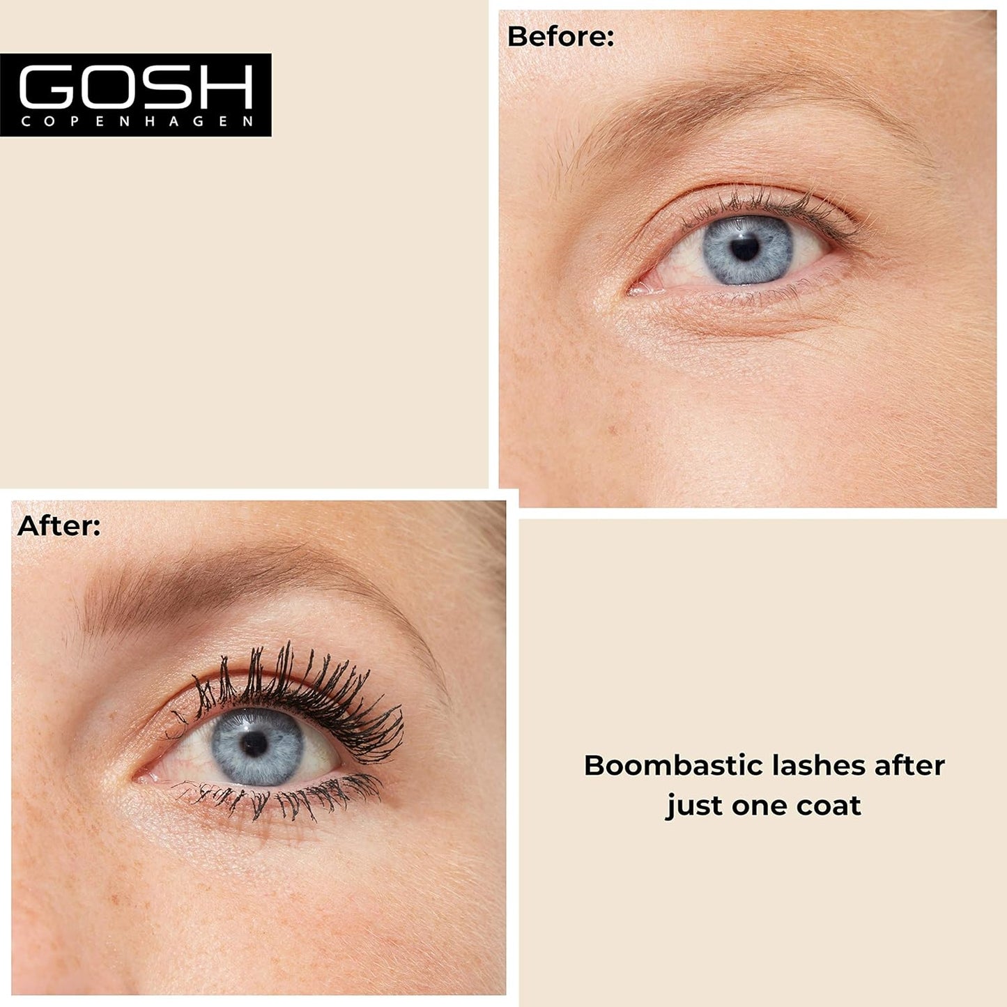 GOSH Boombastic Mascara - Extreme Volume & Long-lasting Formula | Precise XL Brush, 001 Black
