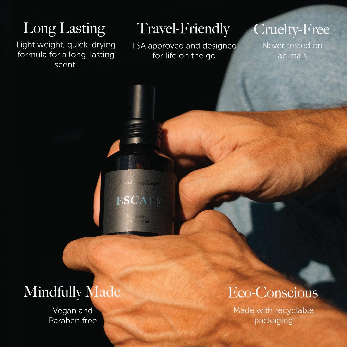 Pure Instinct ESCAPE The Original Pheromone Infused Essential Oil Perfume Cologne - Men's Collection - TSA Ready (Spray Bottle 2 Fl. Oz./60mL)