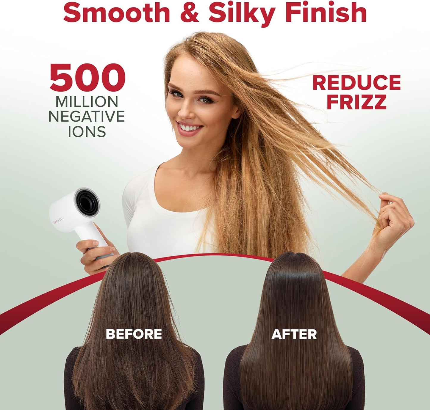 Ionic Hair Dryer with Diffuser | Professional High-Speed Brushless Blow Dryer for Curly & Wavy Hair - Lightweight & Compact Travel Size