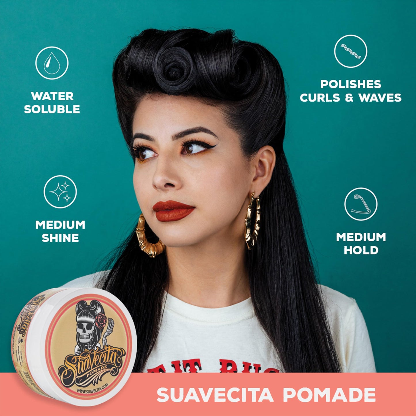 Suavecita Pomade for Women 2.3 oz Can - Medium Hold, High Shine, Water Based, Wax Like Flake Free - All Day Hair Free Gel Hairstyles Easy to Wash Off