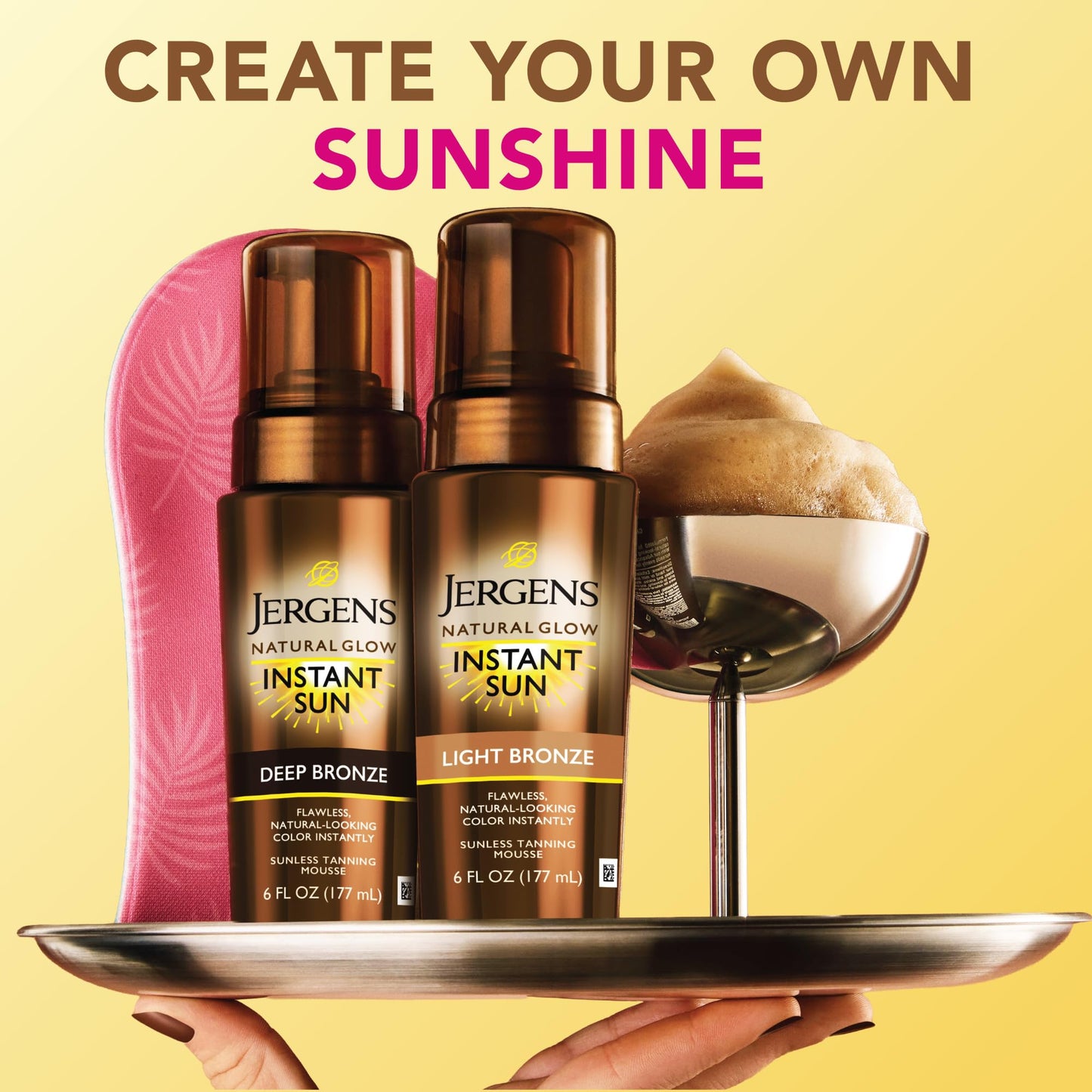 Jergens Natural Glow Instant Sun Bundle: Light Bronze Sunless Tanning Mousse, 6oz Bottle and Applicator Mitt