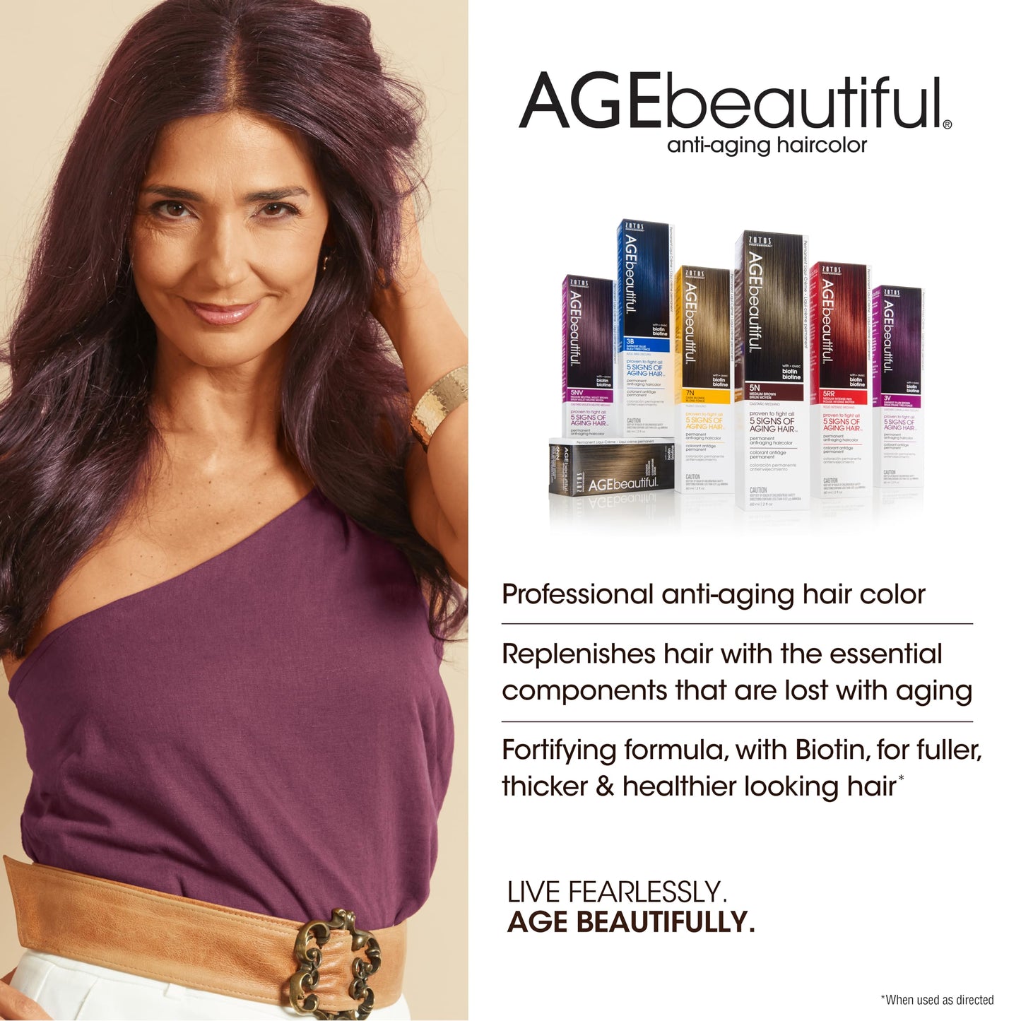 AGE beautiful Permanent Hair Dye 5NRV Medium Neutral Red Violet Brown - Burgundy/Red Violet Brown Hair Color Cream with 100% Gray Coverage, Anti-Aging Biotin Formula for Thicker, Fuller Hair