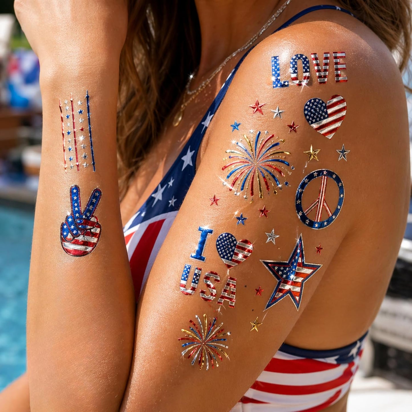 4th of July Temporary Tattoos - 70+ Patriotic Designs | Waterproof USA Flag Red, White & Blue for Parties
