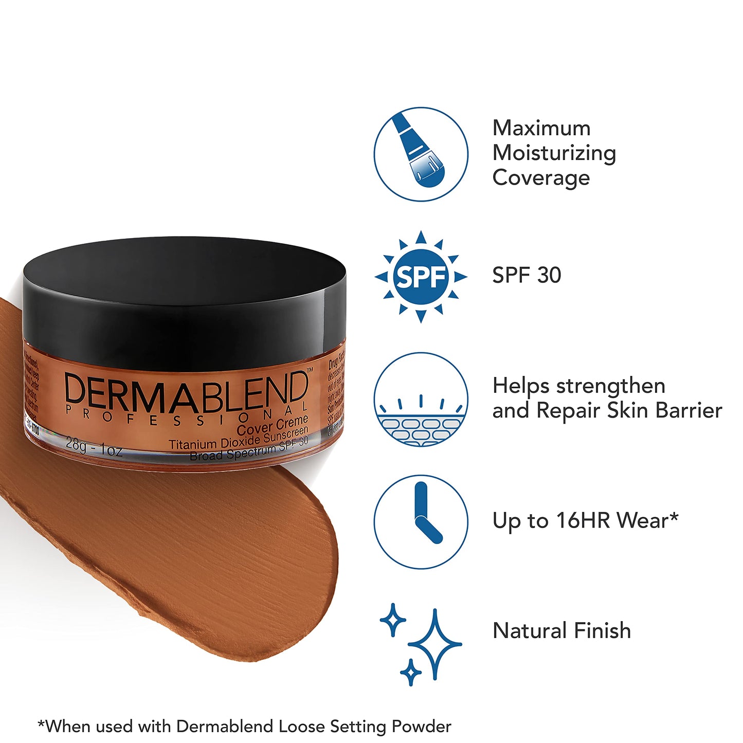 Dermablend Cover Creme High Coverage Foundation with SPF 30, 65W Golden Bronze, 1 Oz.