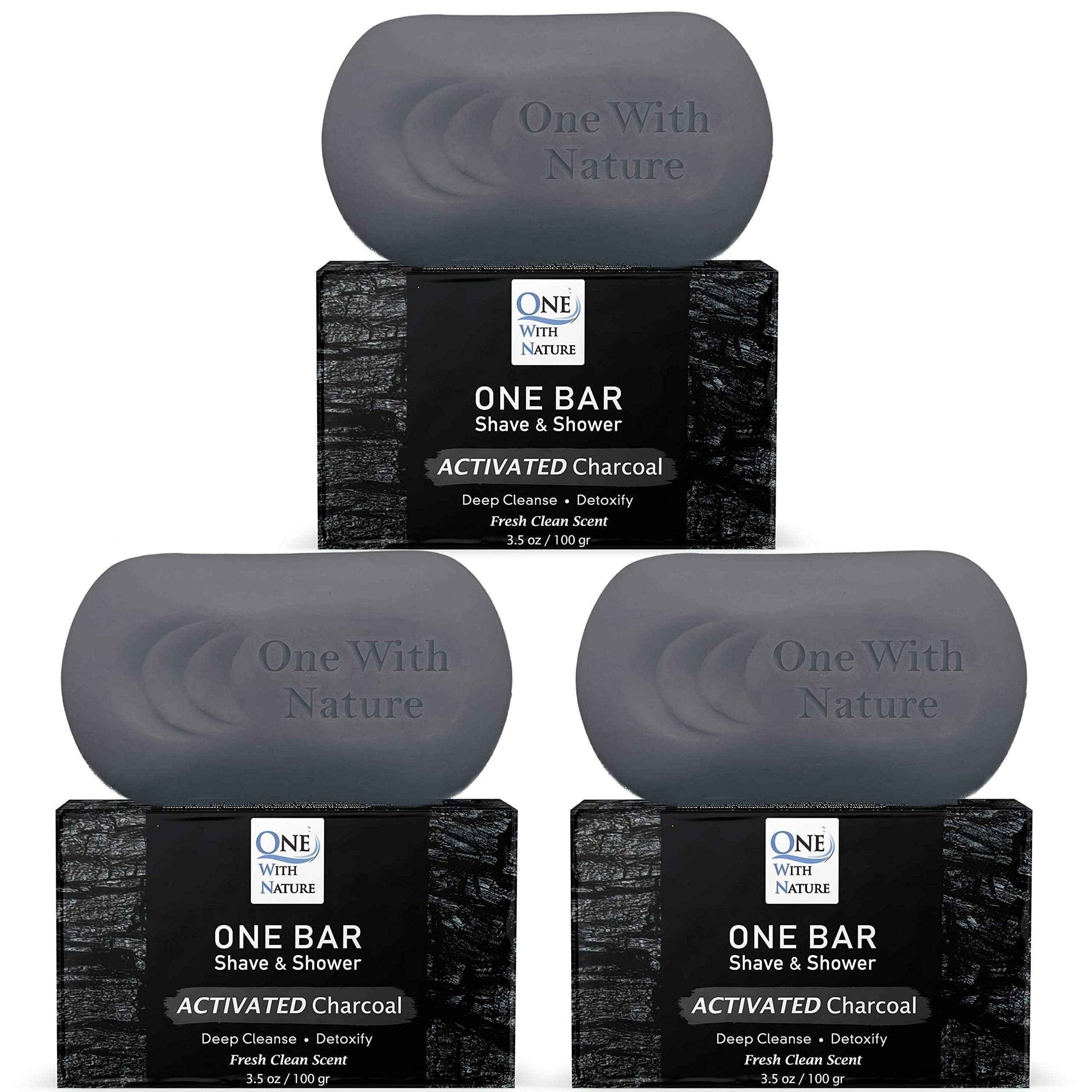 ONE Bar Activated Charcoal 3.5 oz 3 Pack - Shave, Shower, Shampoo, face, beard, body, hair/scalp, SuperFAT “oil” Infused: Avocado, Mango, Olive, Coconut, Argan, Moisturizing and Nourishing Oil.