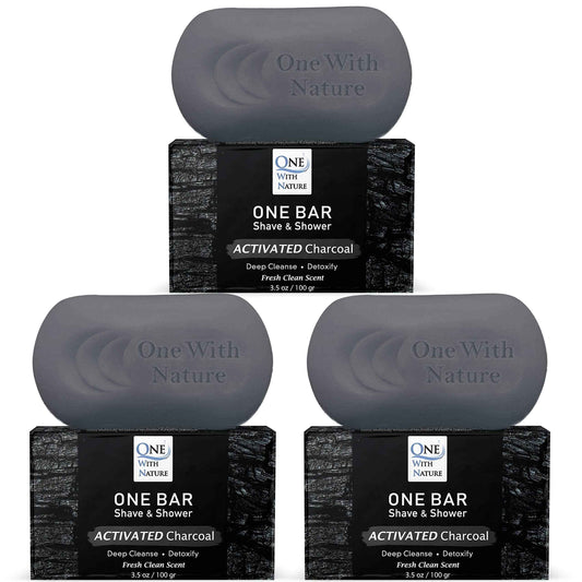 ONE Bar Activated Charcoal 3.5 oz 3 Pack - Shave, Shower, Shampoo, face, beard, body, hair/scalp, SuperFAT “oil” Infused: Avocado, Mango, Olive, Coconut, Argan, Moisturizing and Nourishing Oil.