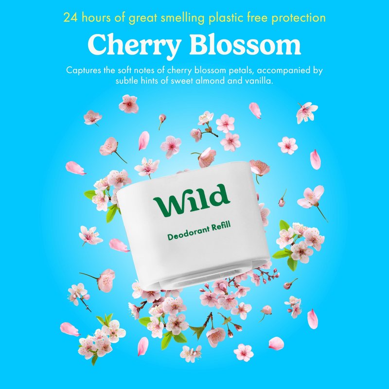 Wild Aluminum Free Deodorant Starter Kit - Refillable Stick Deodorant with Aqua Applicator Case & Vegan Refill Variety Pack - Fresh Cotton & Sea Salt, Cherry Blossom and Coconut & Vanilla Scents