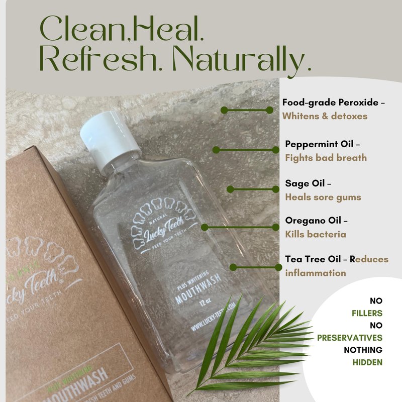 Lucky Teeth Organic Food Grade Peroxide MouthWash - Plus WHITENING - Whitens, Refreshes. Food Grade Peroxide + Essential Oils. … (2)
