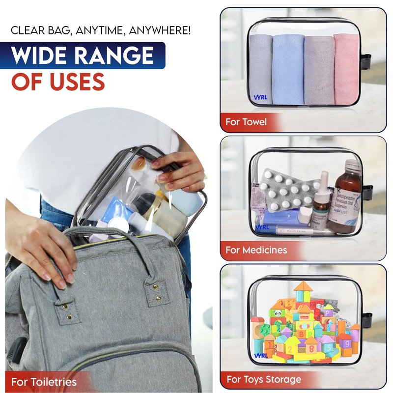 VYRL 16 Pack Clear Makeup Bag (7.8 x 5.9 x 2.3 inches) - Quart Size 3-1-1 TSA Approved Toiletry Bag with Zipper - Water-Resistant Durable PVC Clear Toiletry Pouches for Carry-on Airport