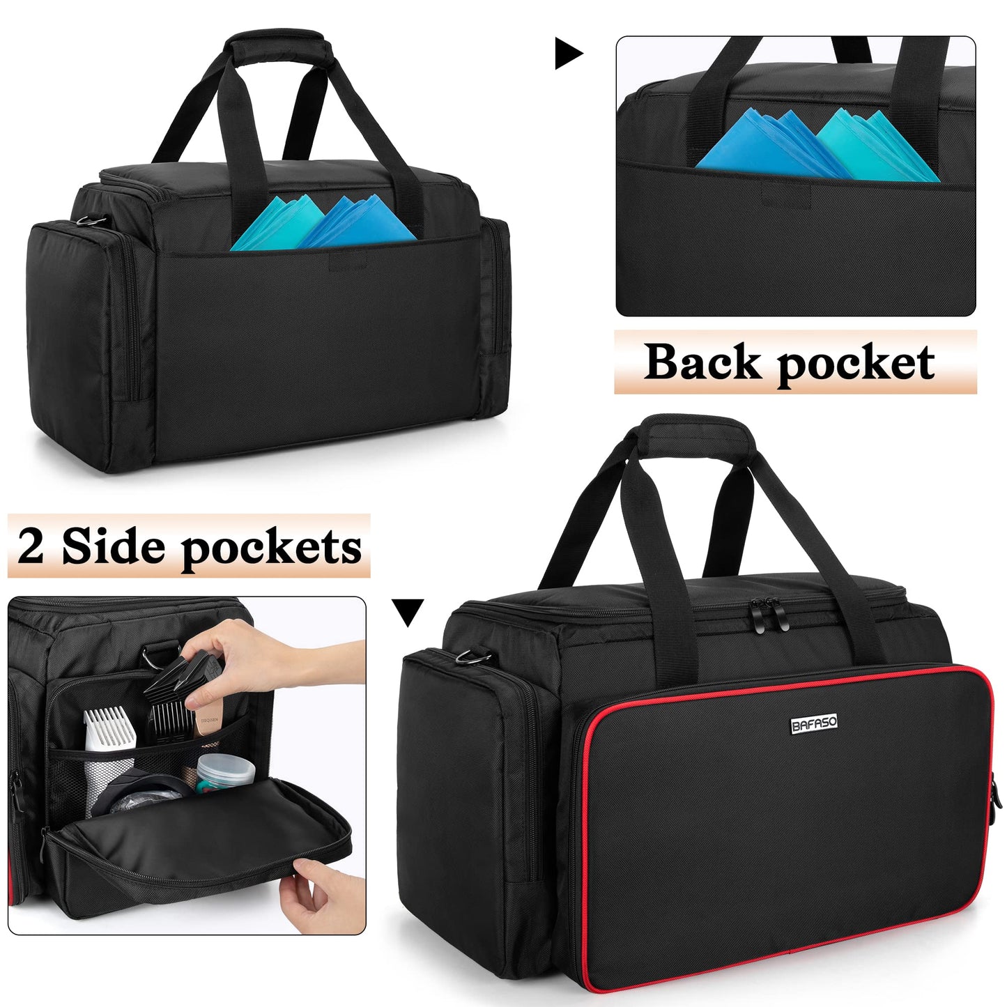 BAFASO Large Capacity Hairdresser Bag with Adjustable Dividers, Travel Barber Case Holds Various Hair Cutting Tools (NO ACCESSORIES), Black