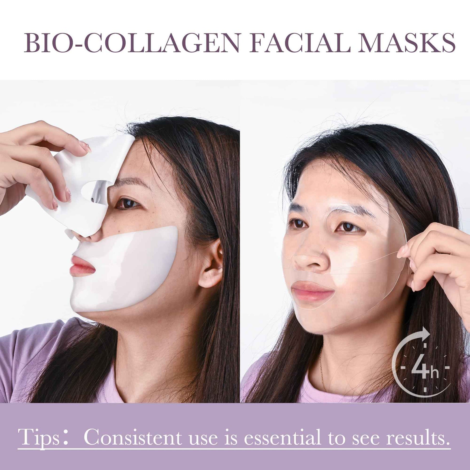 6PCS Bio Collagen Face Mask Overnight Real Deep Skincare Deep Anti Wrinkle Lifting Mask for Pore Minimizing Firming Elasticity and Wrinkle(3pcs White&3pcs Purple)