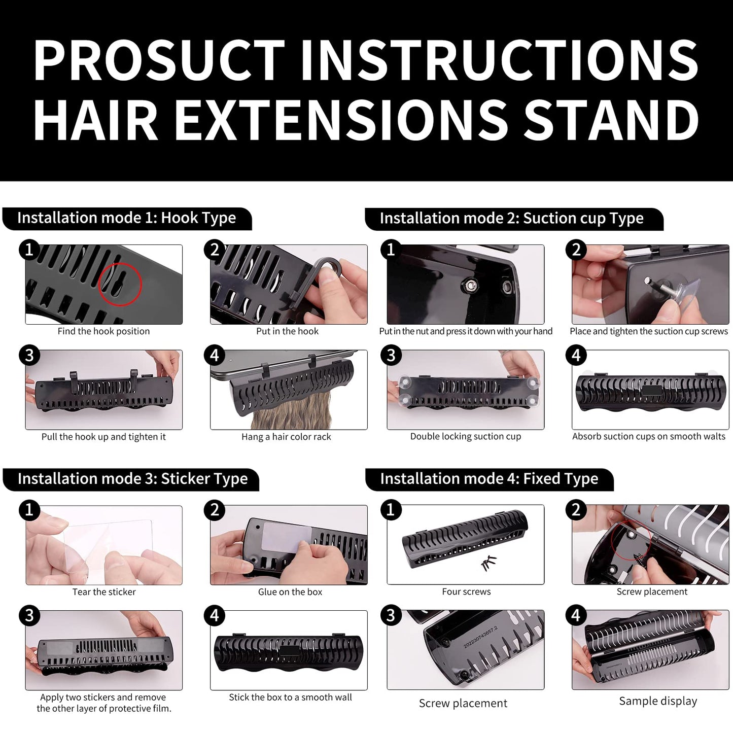 Hair Extension Holder Hair Extension Style Caddy Designed to Hold Clip-Ins, Tape-In’s, Micro Bundles and Sew-In Wefts While You Color, Wash, Style, Pack and Store (Black)