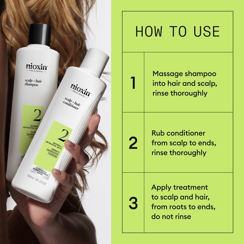 Nioxin Scalp + Hair Thickening System 2 | For Natural Hair with Progressed Thinning | Boost Hair Density with Niacinamide & Biotin | Trial Size | 1 Month Supply