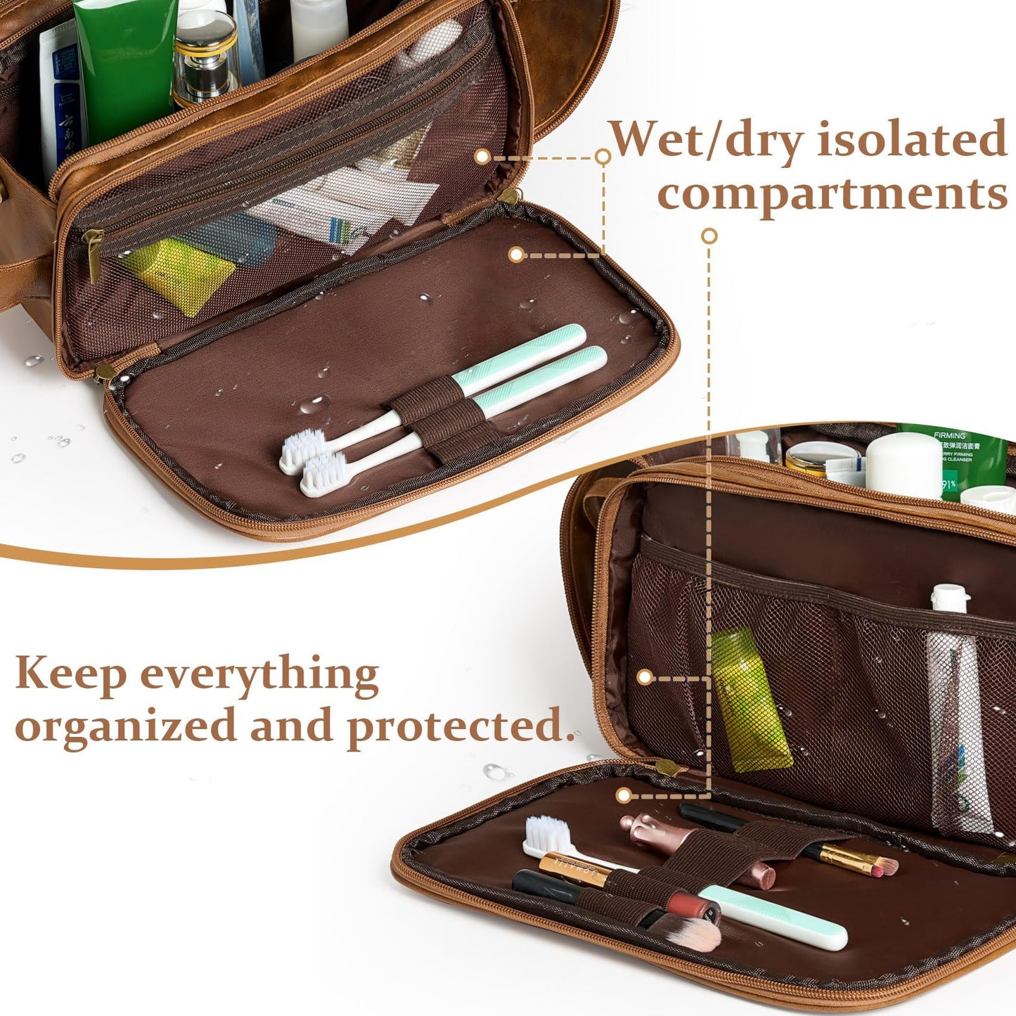 Janhavi Shaving Bag for Men Travel Waterproof, Engraved Initials & Mountain, Makeup Organizer, Groomsmen Gifts, Mens Toiletry Travel Bag, Men's Accessories Organizer, Gifts for Him(Brown L)