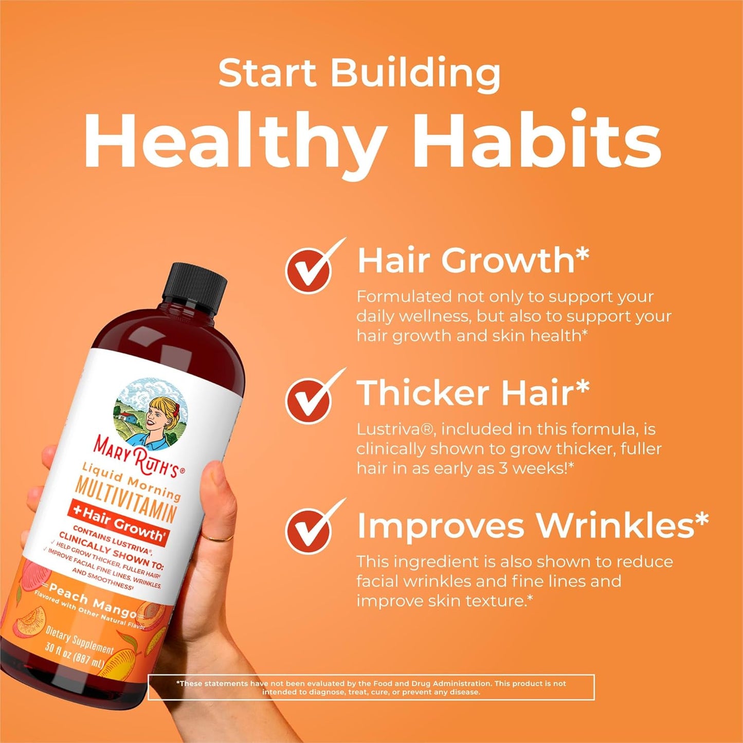MaryRuth's Liquid Morning Multivitamin - Hair Growth & Iron Supplement | Vegan, Non-GMO, 30oz