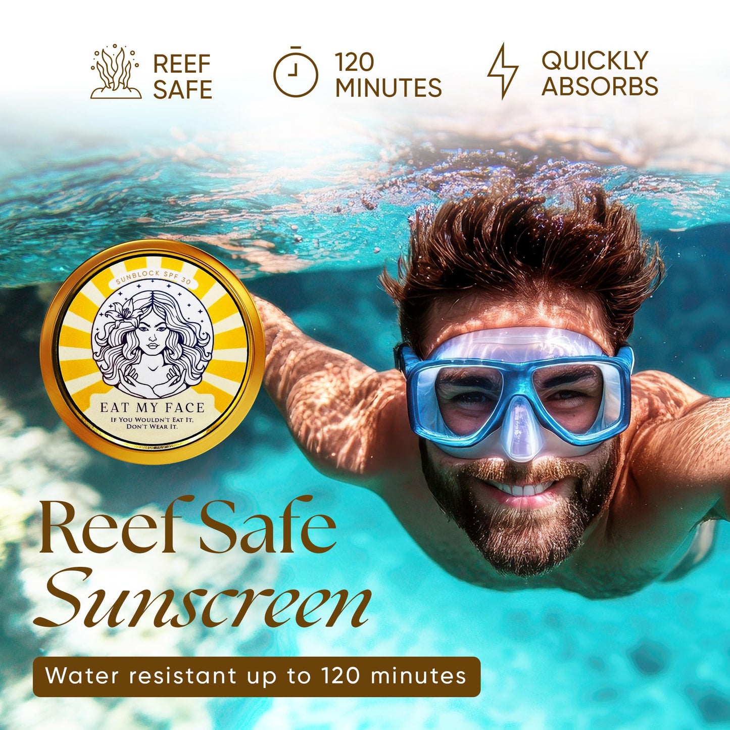 Eat My Face BEEF TALLOW Reef Safe Sunscreen SPF 30 – Non Nano Zinc Oxide – Water Resistant, Organic – Moisturizing Sunblock for Face & Sensitive Skin – 4oz Tin "If You Wouldn't Eat It, Don't Wear It!"