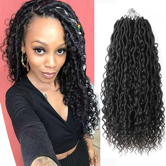 Ahrencan Boho Goddess Locs Crochet Hair 18 Inch, 7 Packs With Curly Ends, Soft Pre-Looped Hippie Locs for Women (18in, Pack of 7, 1B#)