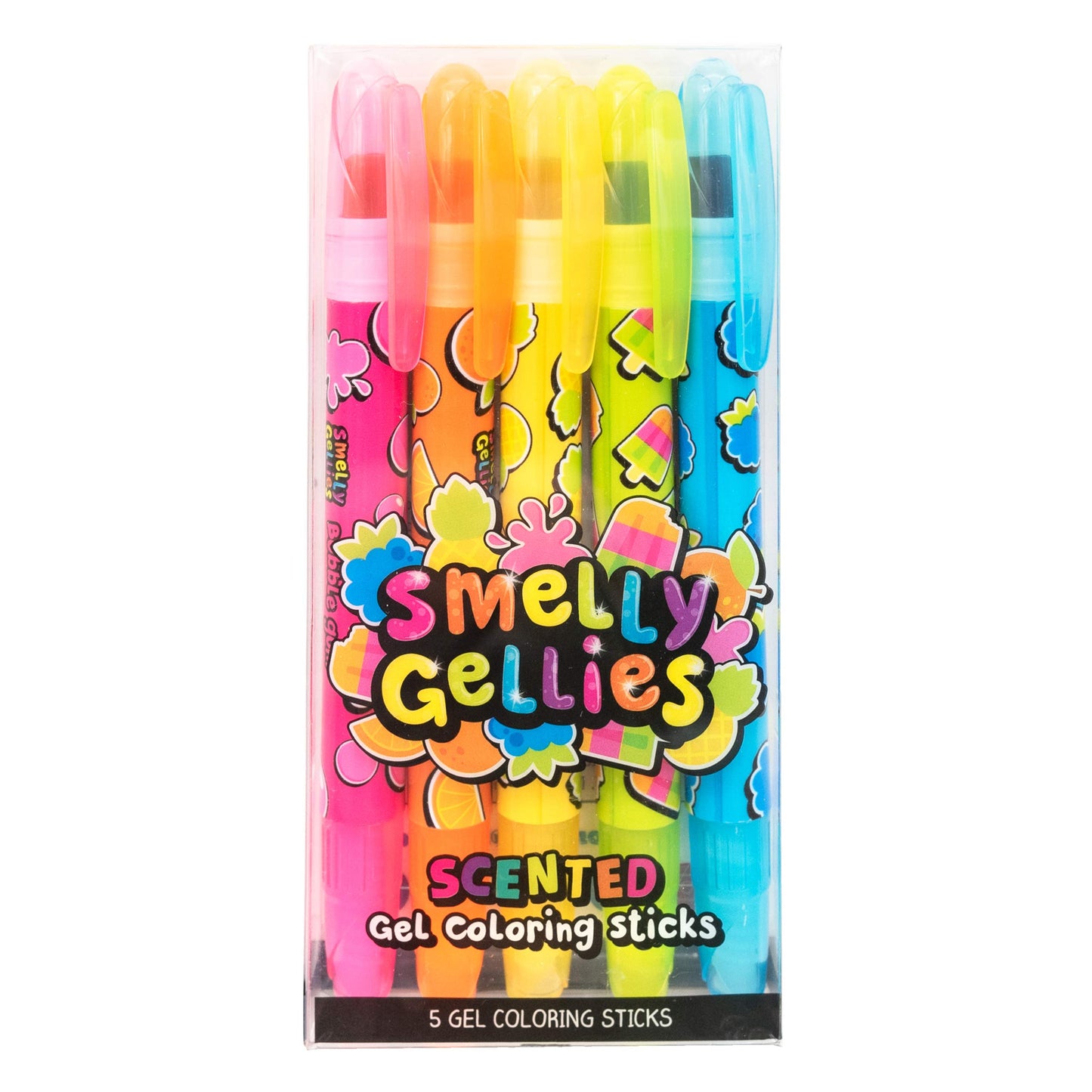 Smelly Gellies - Patented Gourmet Scented Glidewrite Gel Coloring Sticks, Crayons, Highlighters - 5 Count - Gifts for Kids