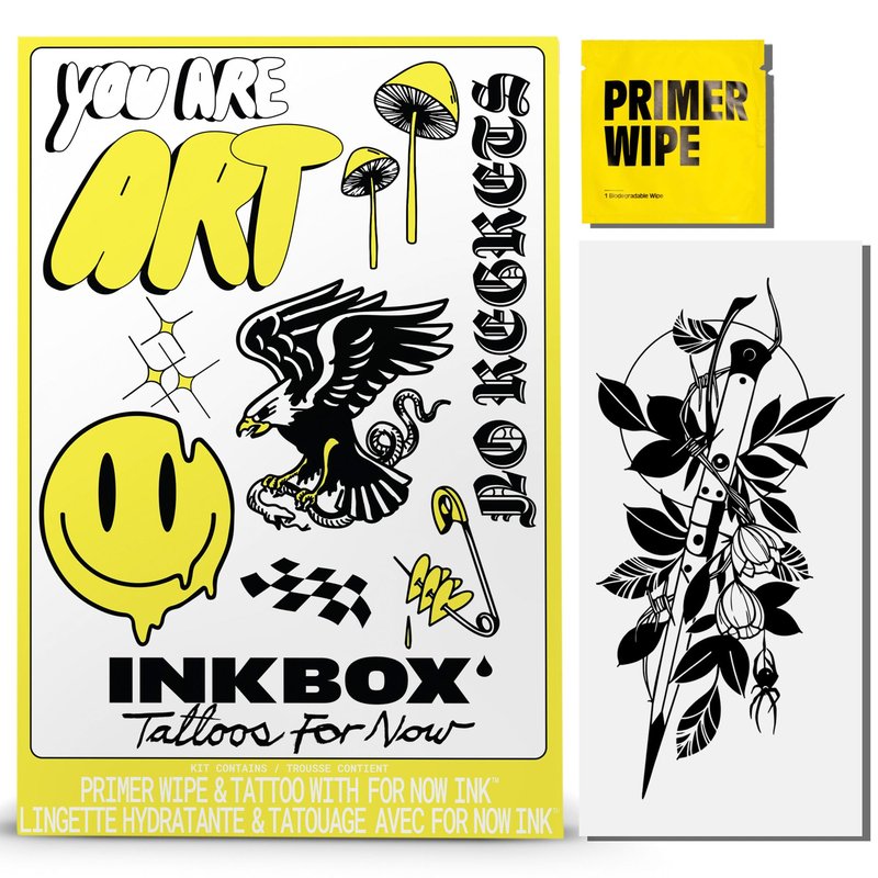 Inkbox Temporary Tattoos, Extra-Large Semi-Permanent Tattoo, One Premium Easy, Long Lasting, Water-Resistant Temp Tattoo with For Now Ink - Lasts 1-2 Weeks, Flower Tattoo 5.5 x 9 in, Edgelord