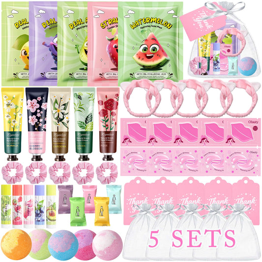 55PCS Spa Party Supplies for Girls, Spa Party Favors Face Masks, Hand Cream, Lip Balm, Lip Mask, Under Eye Patches, Foot Bath Bombs, Spa Birthday Sleepover Party Supplies, Spa Gifts for Women