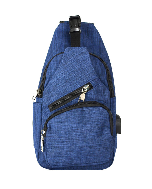 Nupouch Anti-Theft Daypack Crossbody Sling Backpack, USB Charging Connector Port, Lightweight Day Pack for Travel, Hiking, Everyday, Regular, Navy