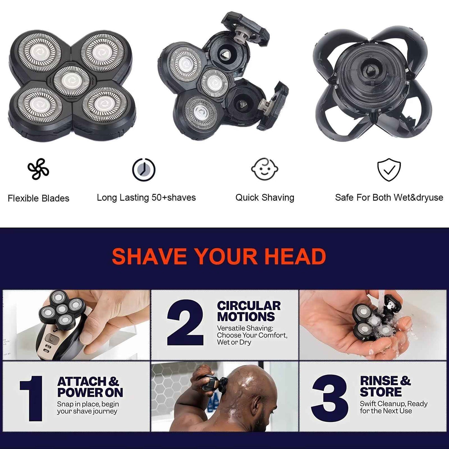 2 Pack Shaver Replacement Blades for Fre*bi*d Bald Men Head Shaver Kit, 5 Blades Head Shaver Replacement Heads,Head and Face Electric Razor Shaver Heads