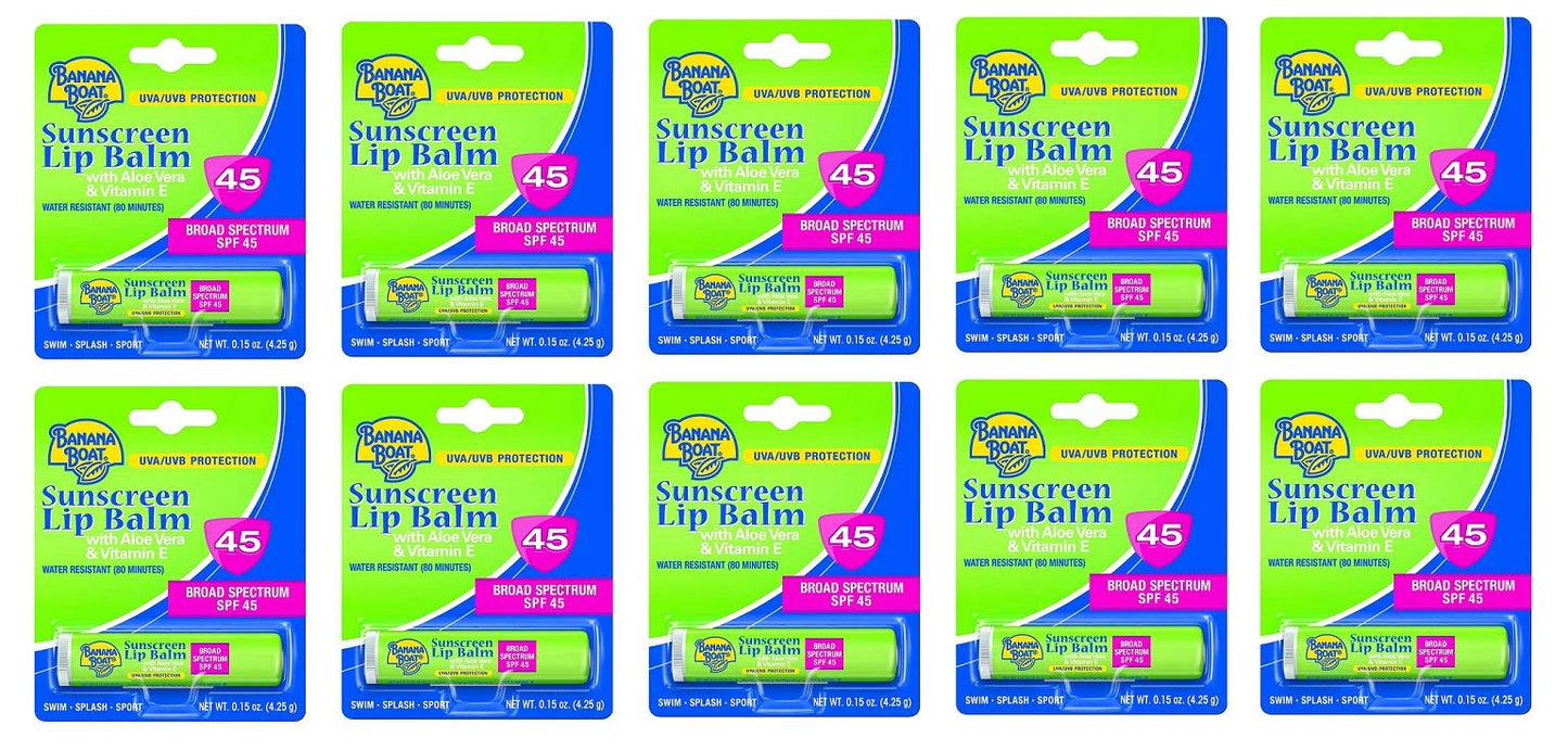 Banana Boat Aloe Vera Lip Balm SPF 45, 0.15 Ounce (10 Pieces)