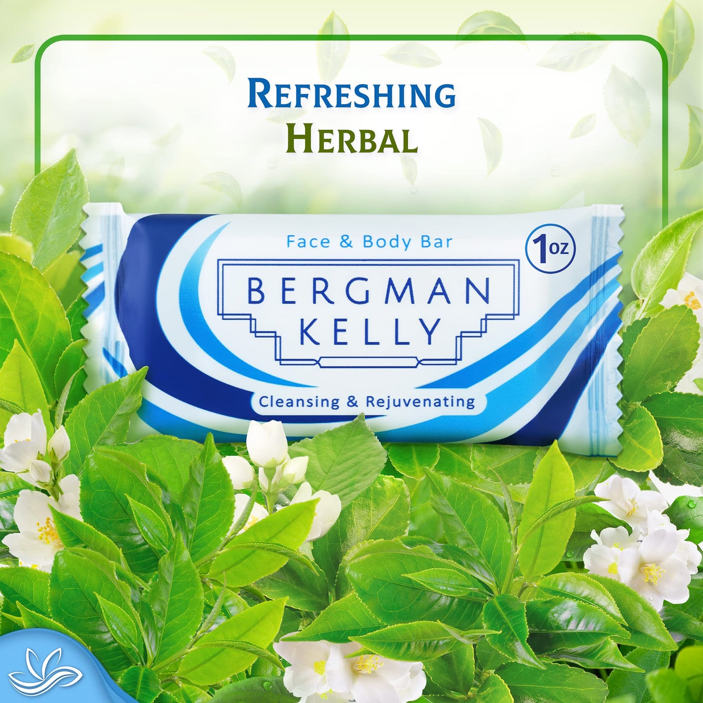 BERGMAN KELLY - Hotel Soap Bars - White Tea, 1 oz, 100 PK - Travel Size Luxury Bulk Amenities Bar Soap - Mini Individually Wrapped Rectangular Soap, Small Toiletries for Airbnb, Motel, Guest Bath