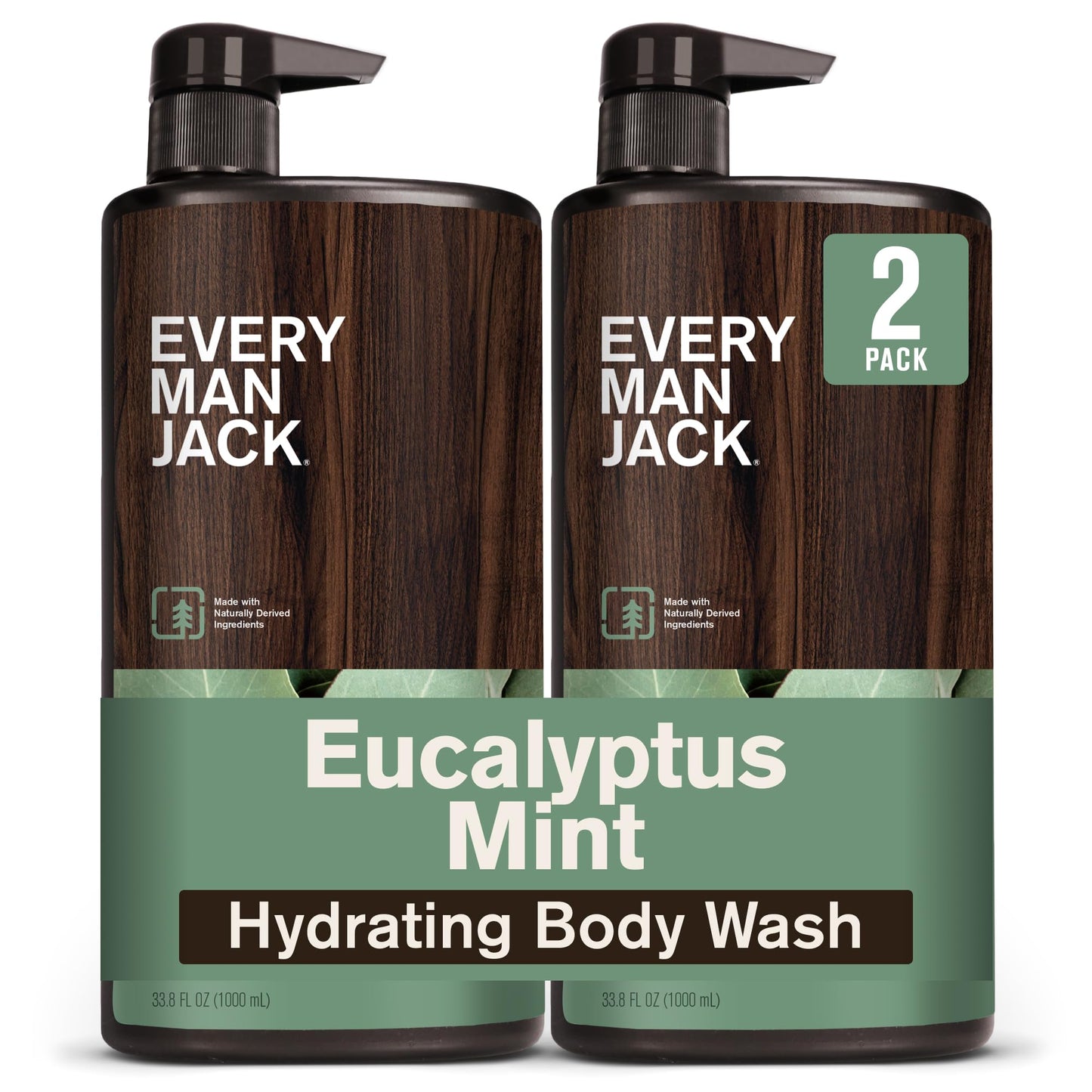 Every Man Jack Eucalyptus Mint Hydrating Mens Body Wash for All Skin Types - Cleanse, Nourish, and Hydrate Skin with Naturally Derived Ingredients - Paraben Free, Phthalate Free, Dye Free - 33.8oz