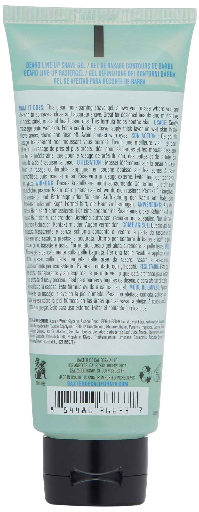 Baxter of California Beard Line-Up Shave Gel for Men |Non-Foaming | Paraben-Free | 3.4 fl. Oz.