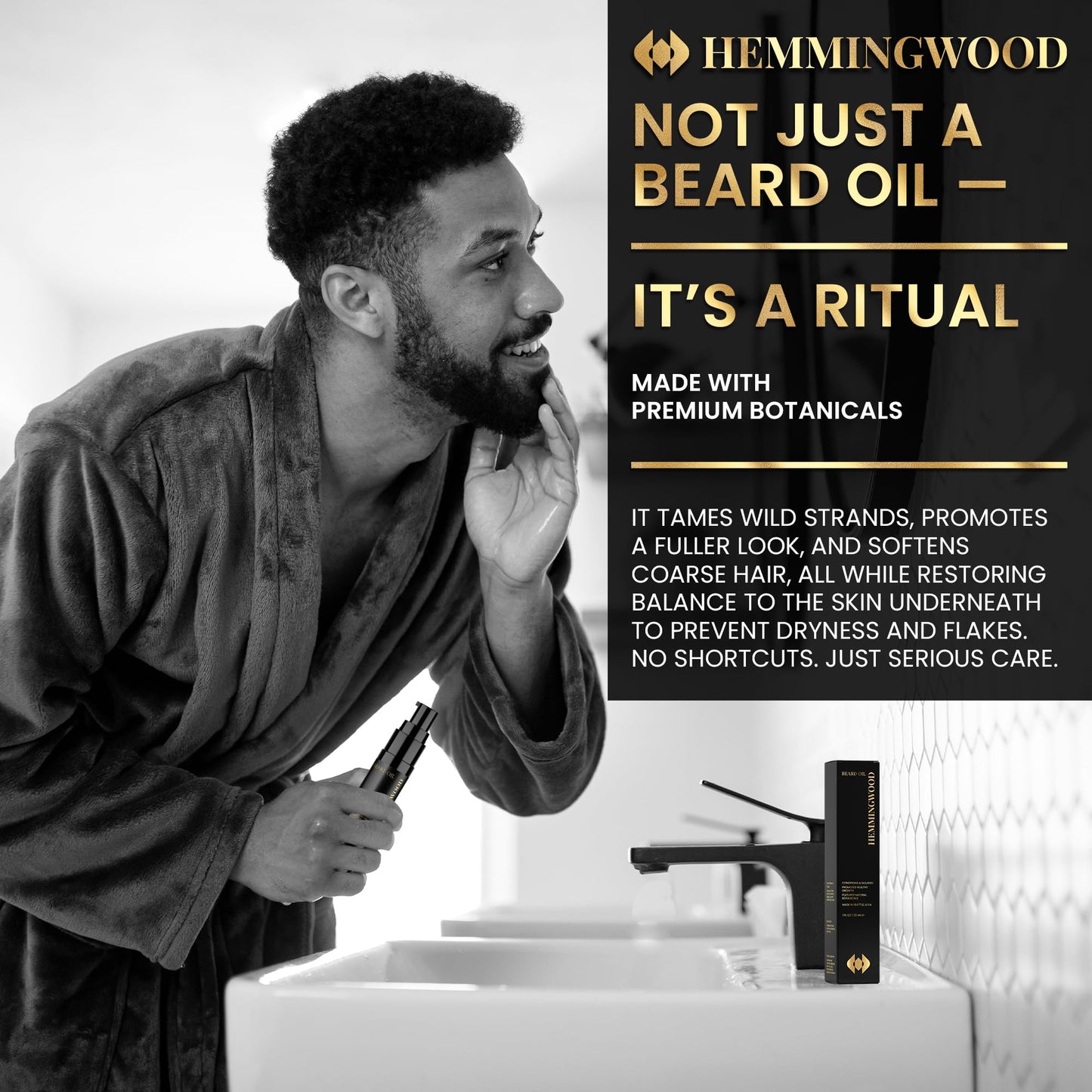 Hemmingwood Beard Oil for Men – Oud, Sandalwood & Cedarwood Scent – Softens, Nourishes & Reduces Itch – Lightweight, Non-Greasy Formula with Jojoba & Argan Oil – Made in USA, 1 fl oz