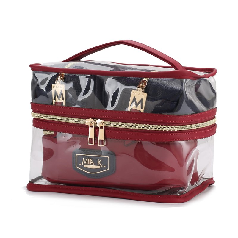 MKF Collection 4PCS Stylish Cosmetic Bag Portable Makeup Travel Organizer Case Navy Red by Mia k