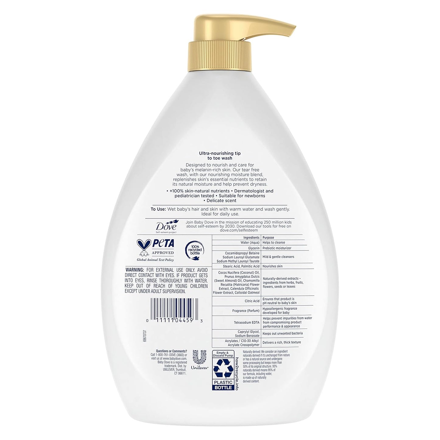 Baby Dove Sensitive Baby Wash - Tear-Free, Hypoallergenic Formula for Melanin-Rich Skin | 34 oz