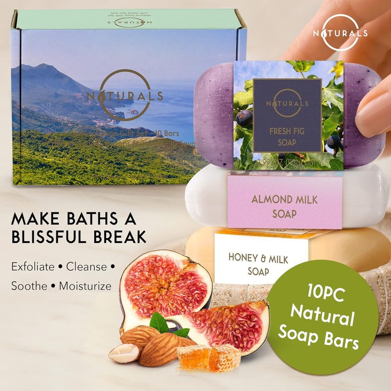 O Naturals 100% Natural Bar Soap Gift Set | Organic Ingredients & Essential Oils - 10-Piece Variety for Spa Gifts