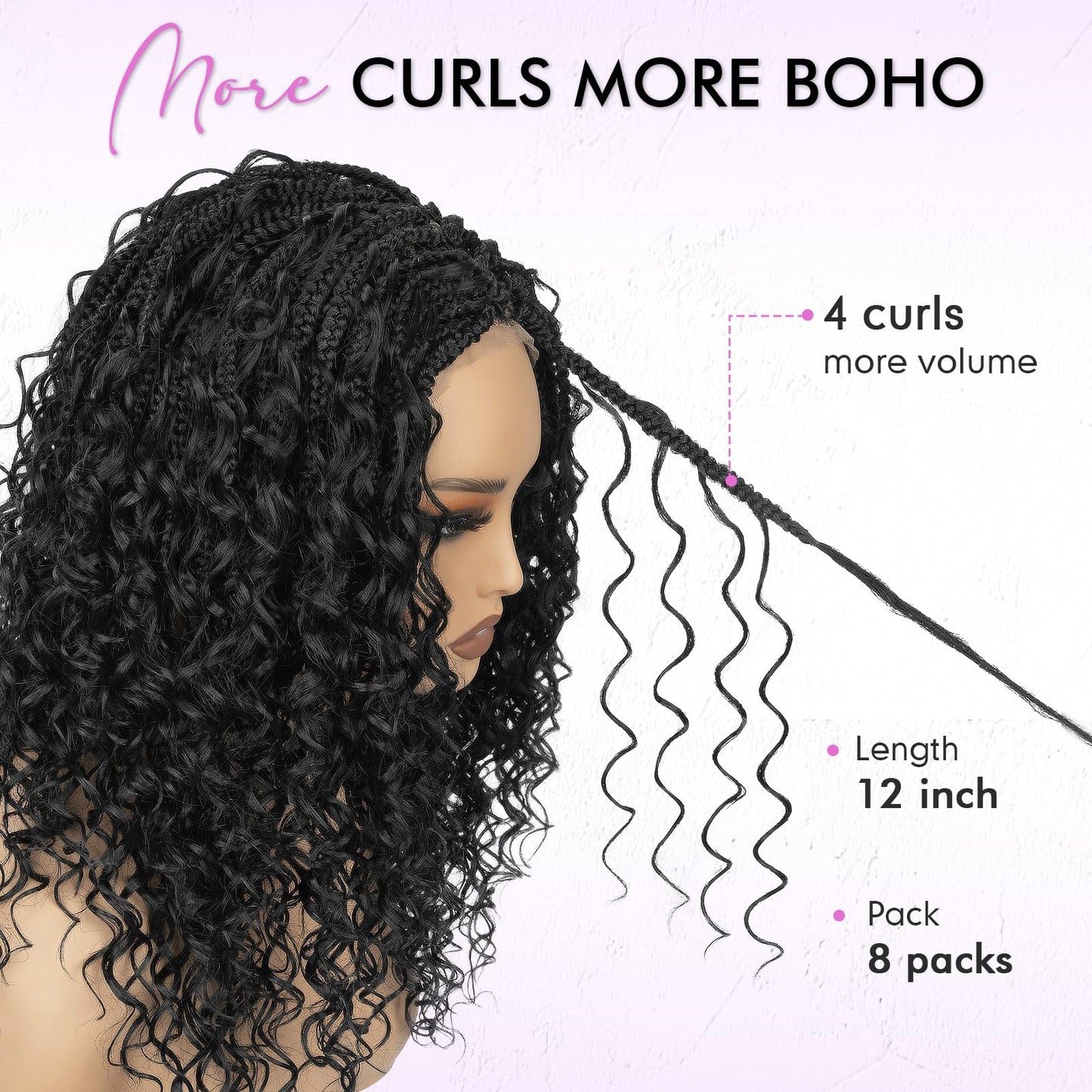 Boho Box Braids Crochet Hair for Black Women – 12 Inch Micro Pre-Looped Style, 4 Culrs Goddess Box Braids Crochet Hair with Curly Ends (12 Inch, 1B)