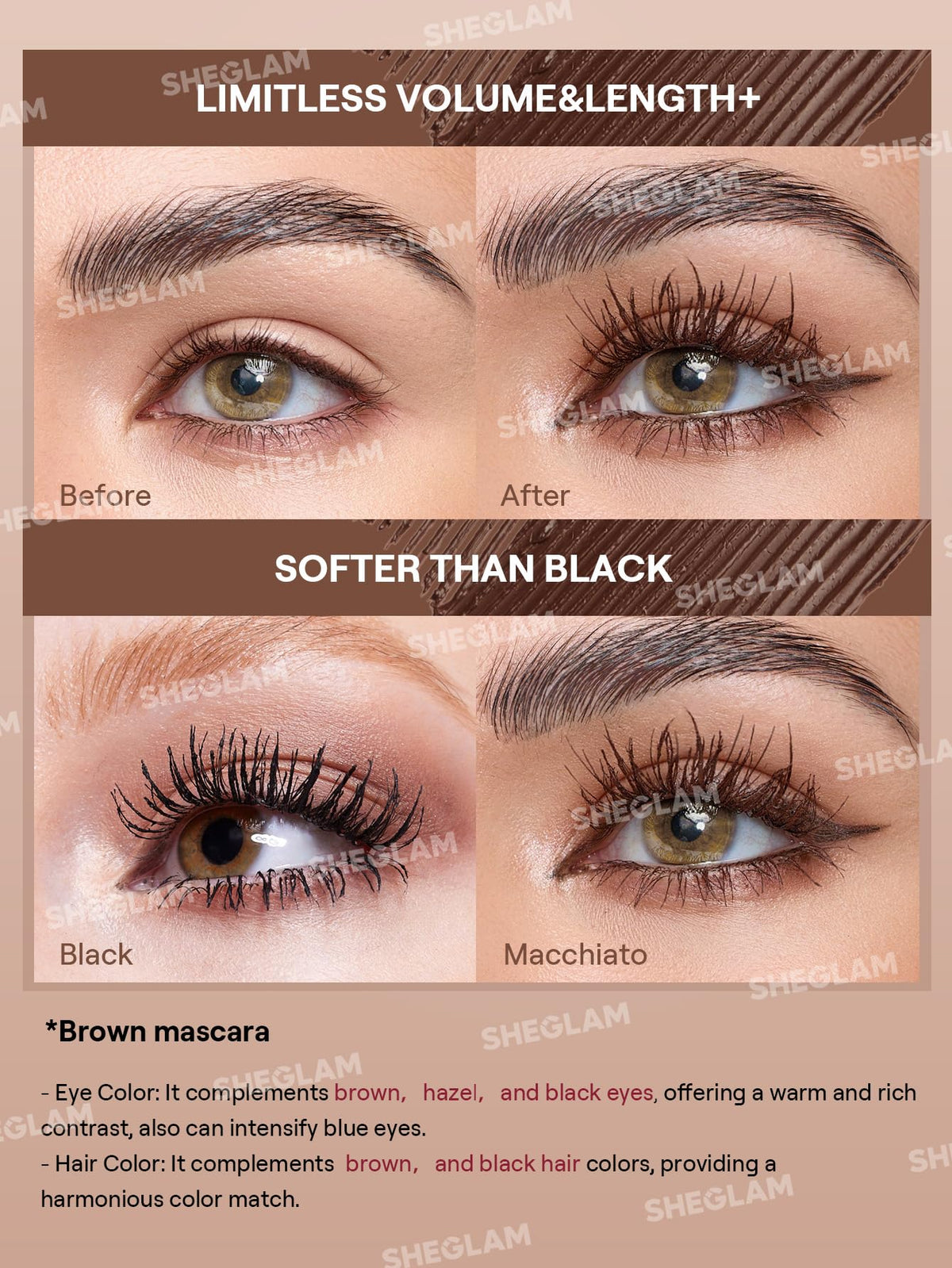 SHEGLAM All-In-One Volume & Length Mascara-Waterproof-Macchiato