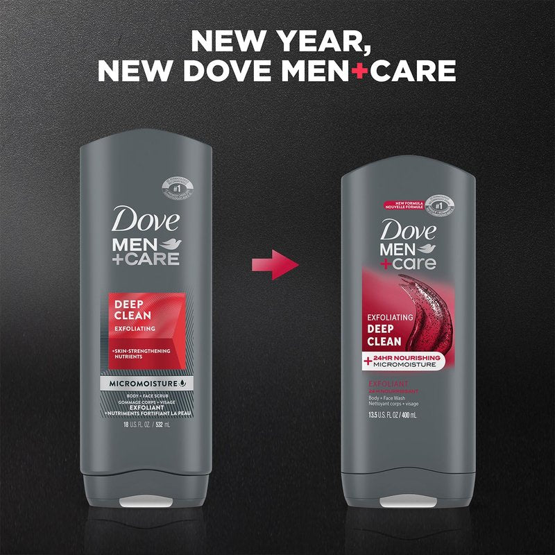 Dove Men+Care Body + Face Wash 3-Pack – Exfoliating Deep Clean with 24HR Nourishing MicroMoisture, Citrus & Cedarwood Scent, 13.5 Oz Ea