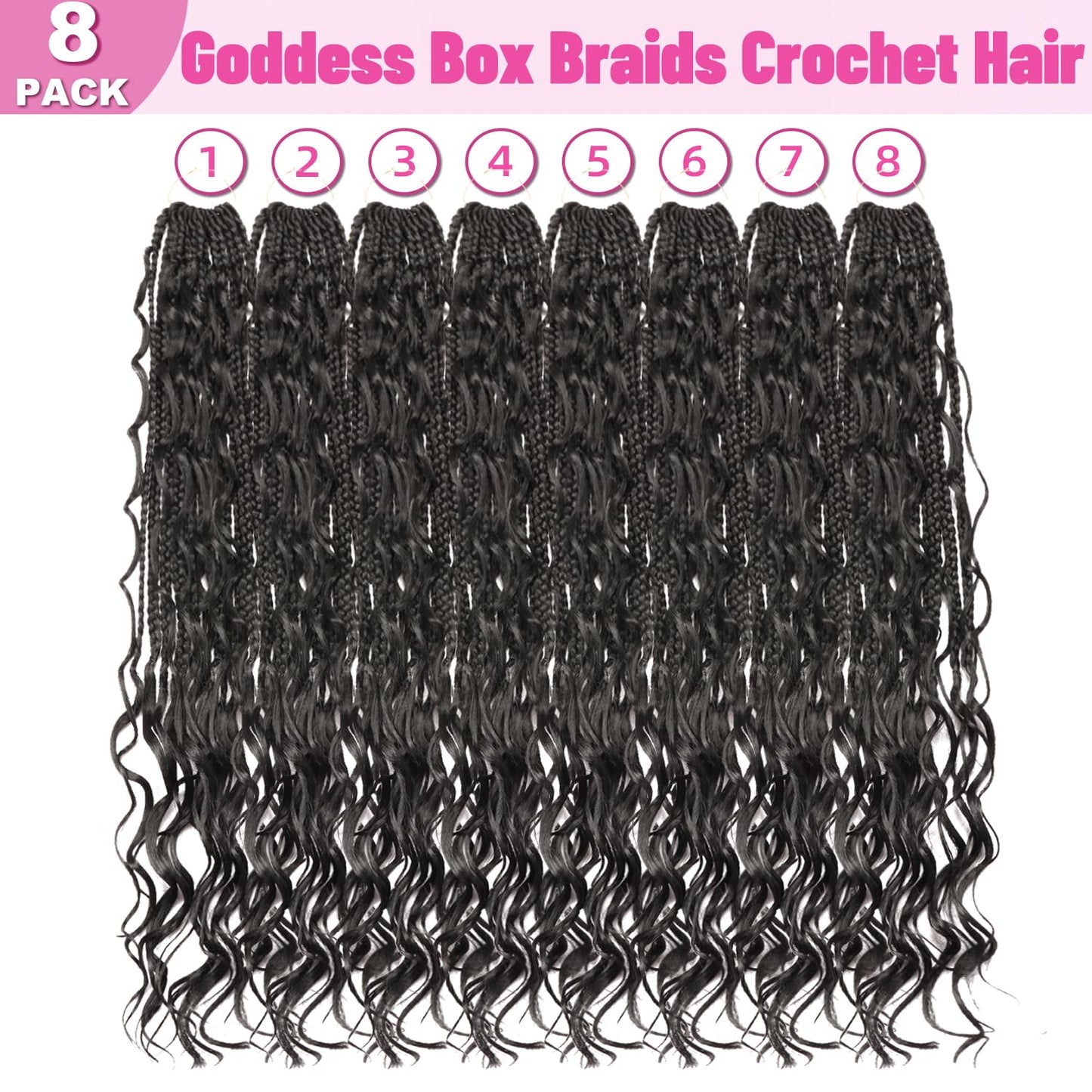 Goddess Box Braids Crochet Hair for Black Women-8 Packs 24 Inch Boho Crochet Braids Pre Looped with Curly Ends (T1B/30, 24 inch(four curly hair))