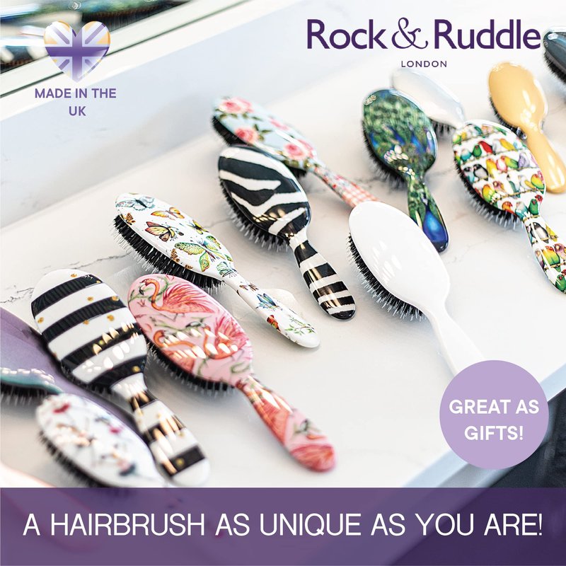 Rock & Ruddle Natural Mixed Boar Bristle Hair Brush for Women, Kids (Small/Travel Size, 17.5cm) - Perfect for Wet or Dry Hair, Detangling Smoothing Blowdrying - Made in UK - Miss Daisy Union Jack