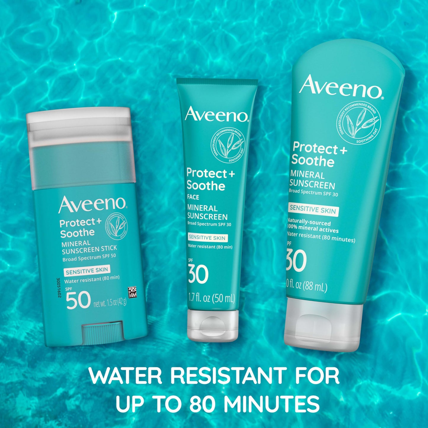 Aveeno Protect + Soothe Mineral Sunscreen Stick for Sensitive Skin, SPF 50, Water-Resistant for 80 minutes, Face & Body Sunscreen with Zinc Oxide & Oat, Fragrance-Free, Travel Size, 1.5 OZ