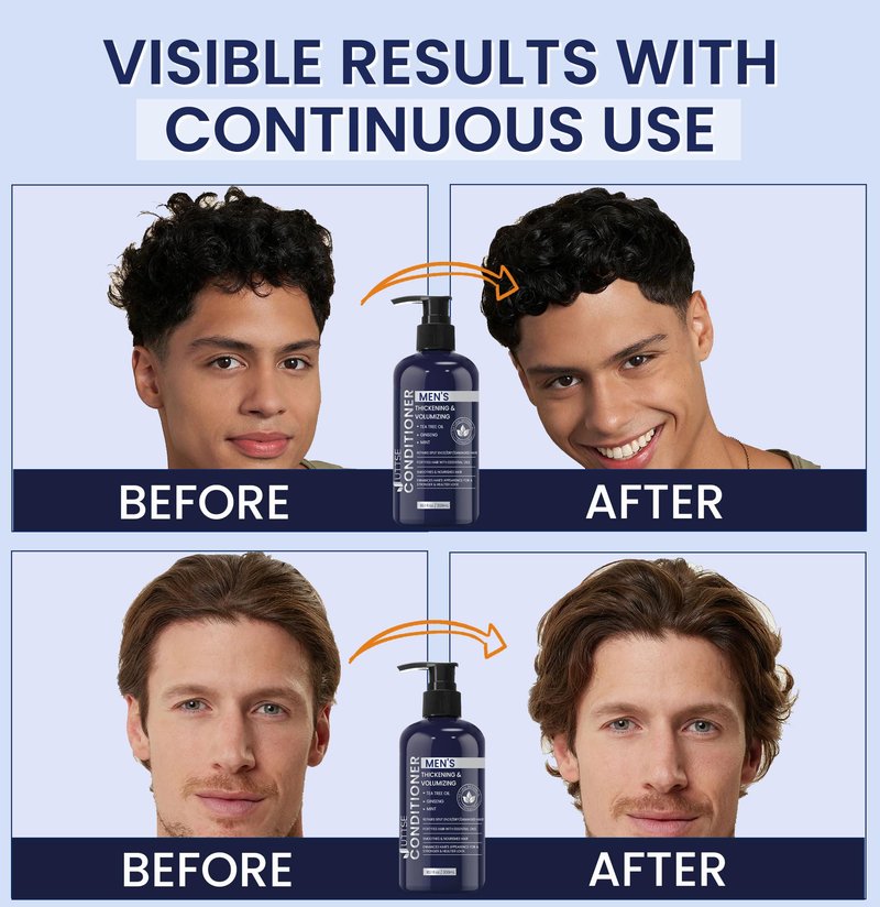 Biotin Hair Growth Shampoo for Men: Natural Thickening Shampoo with Tea Tree Oil Ginseng Mint for Hair Loss and Thinning Hair - 2 Packs