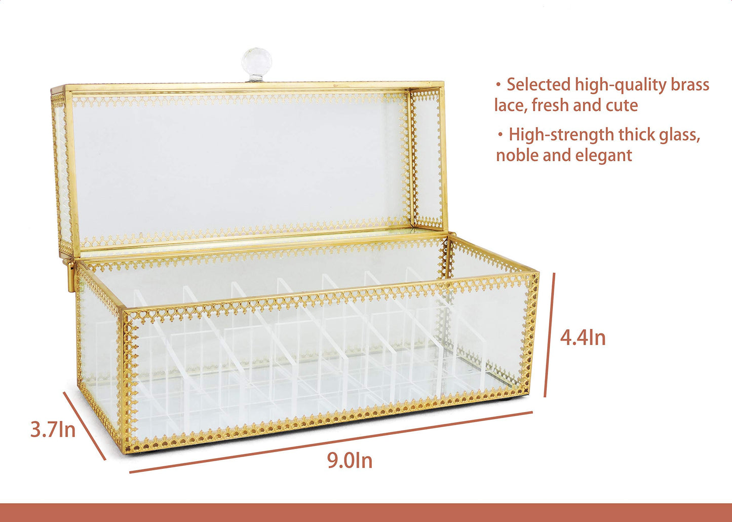 FSyueyun Glass Lipstick Organizer Holder with 24 Slot, Dust Free Vanity Lip Gloss Lipstick Eye Liner Makeup Display Cases Decoration for Dresser Countertop