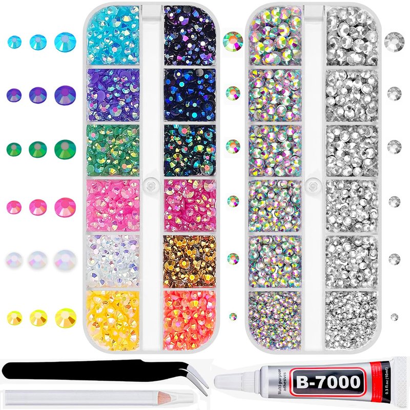 2 Packs Flatback Rhinestones for Crafting with b7000 Glue Clear with Precision tip, 6660Pcs Rainbow Gems Crystal Rhinestones for Bedazzling for DIY Crafts Clothing Tumblers Mugs Shoes Fabric Decor