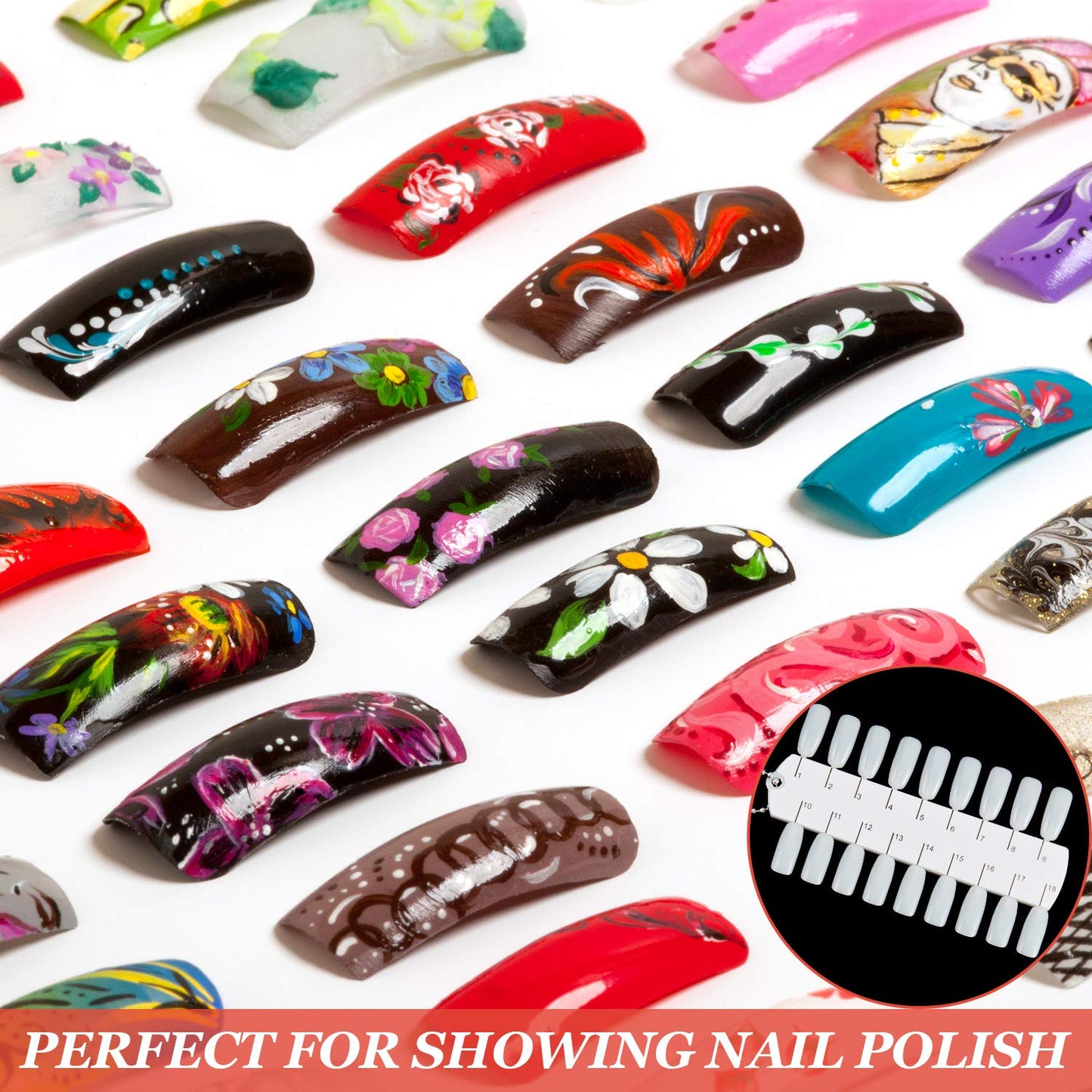 Maitys 6 Sets 216 Tips Double Layer Nail Color Display Card Plastic Nail Polish Sample Display with Chain for Design Practice Training
