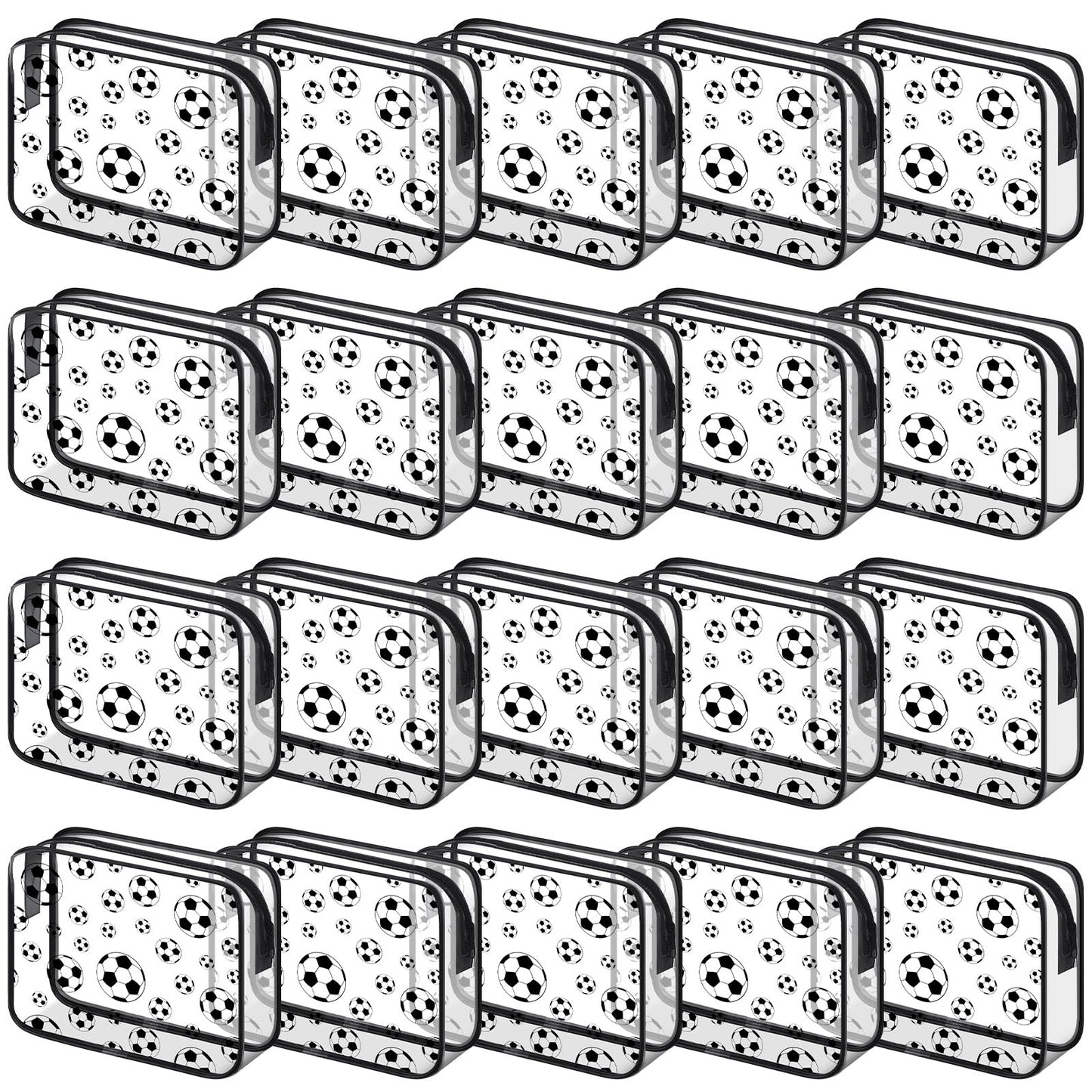 Kacctyen 20 Pcs Soccer Makeup Bags Bulk for Girls Women Football Team Party Favors Goodie Snack Bags 8 x 6 x 2.4'' Clear Cosmetic Bag Bulk for Soccer Mom Accessories PVC Toiletry Pouch with Zipper